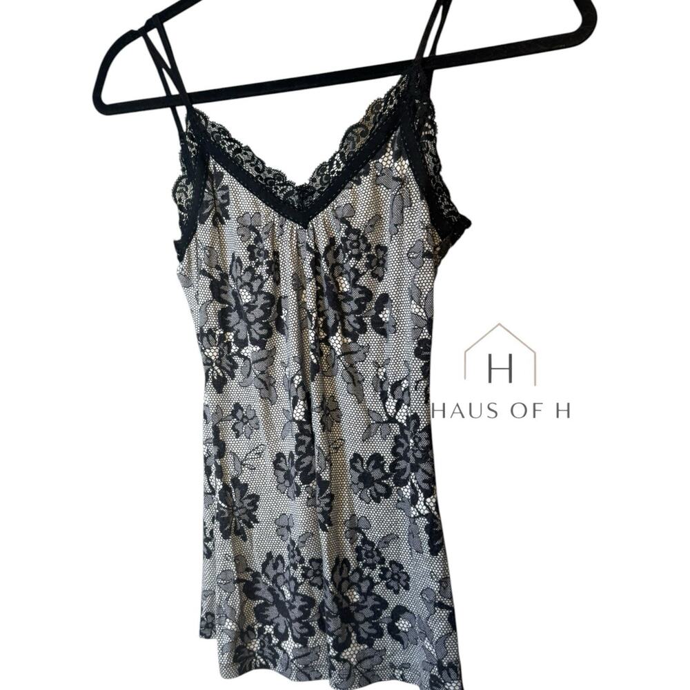 Express Black and White Floral Lace Tank XS Fits Like a S/M